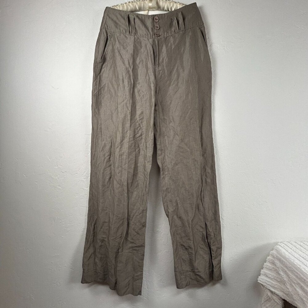 People Like Frank Womens High Rise Size 8 Beige Metallic Wide-Leg Pants Pockets